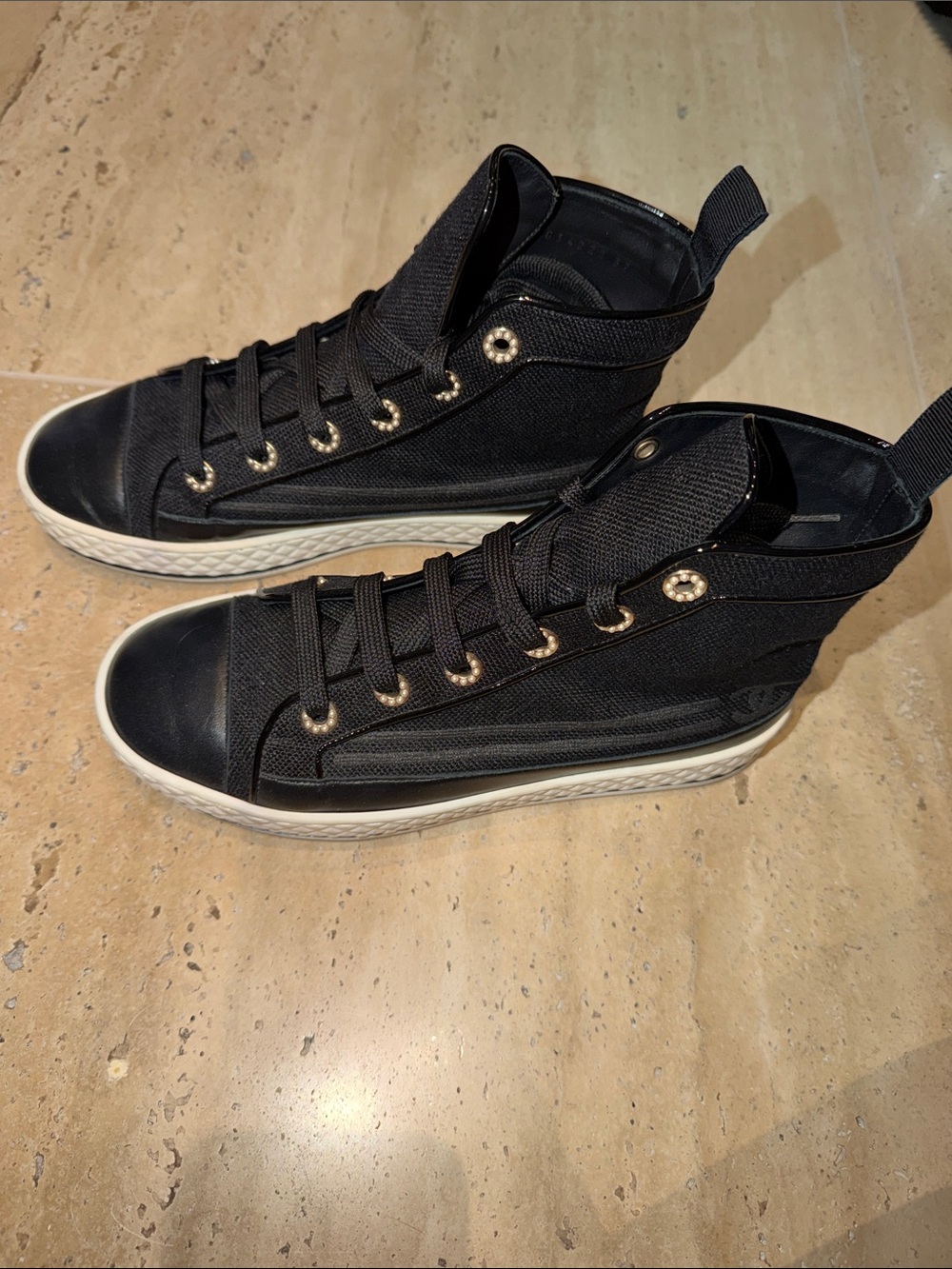 Chanel high top sneaker with pearl detail
